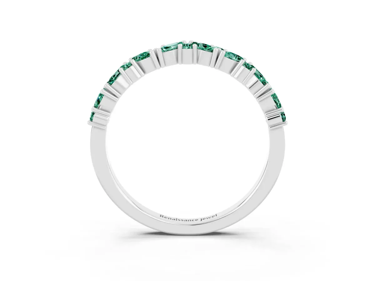 Marquise and Round Green Sapphire Vine Eternity Band with Prong Setting Silver