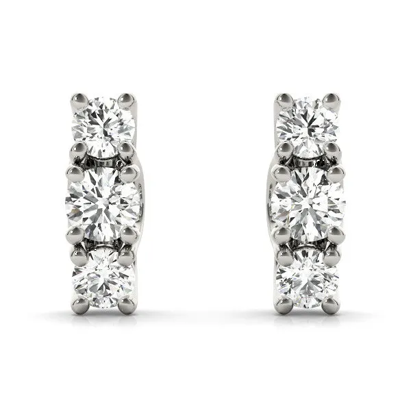 Three-Stone Round Diamond Channel Band Prong-Set Earrings Silver