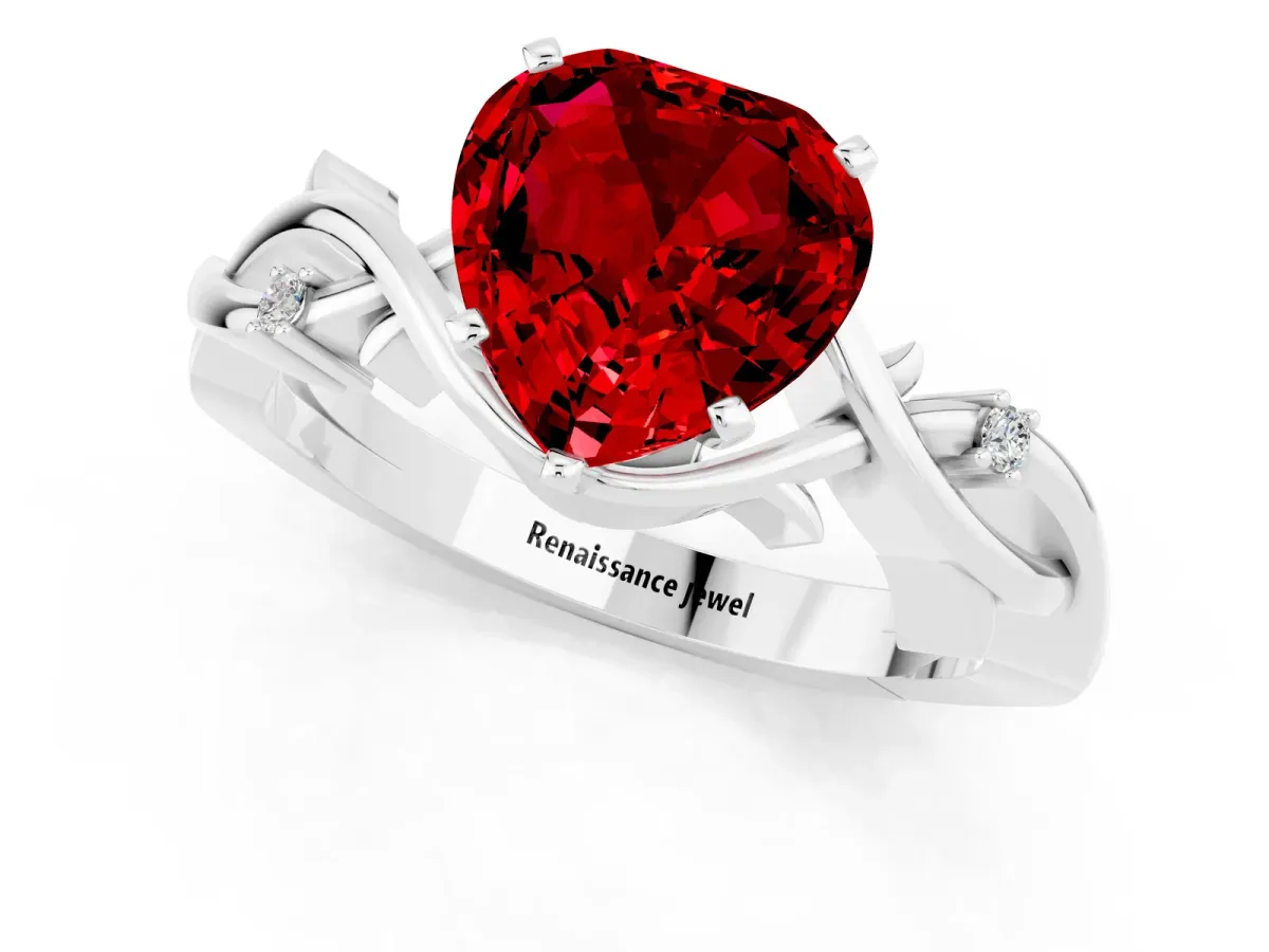 Heart Cut Ruby Solitaire Ring with Twisted Band and Prong Setting Silver