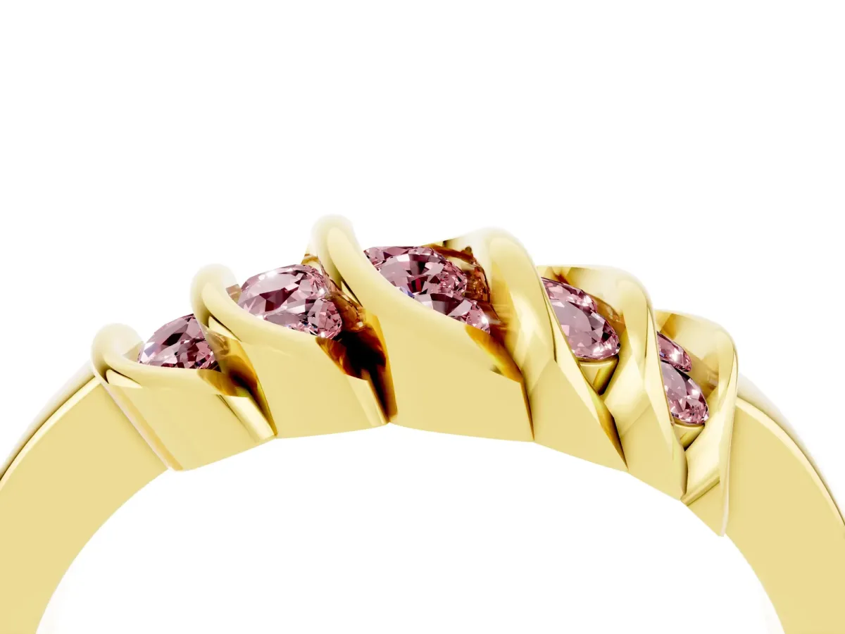 Round Morganite Multi-Row Crossover Band Yellow gold