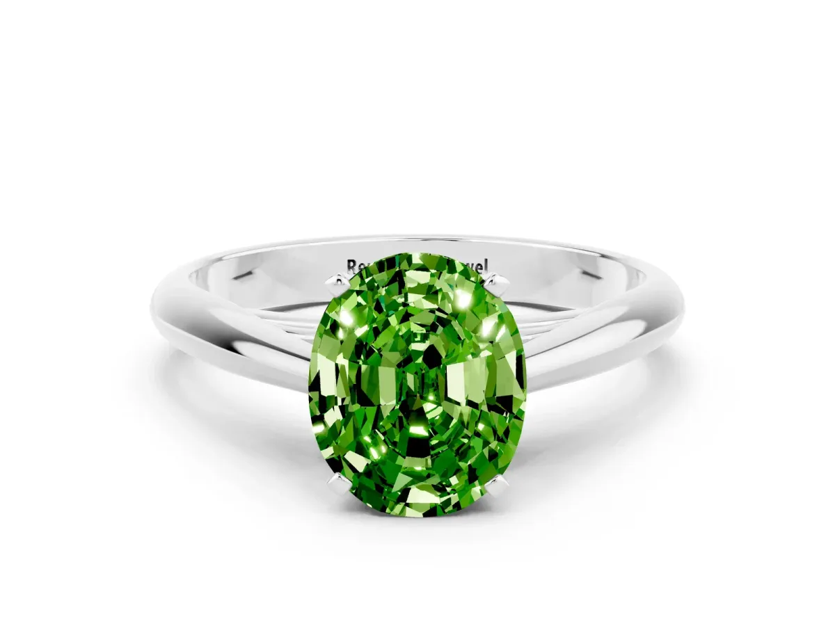 Oval Cut Peridot Solitaire Engagement Ring with Cathedral Setting and Four-Prong Mount White gold