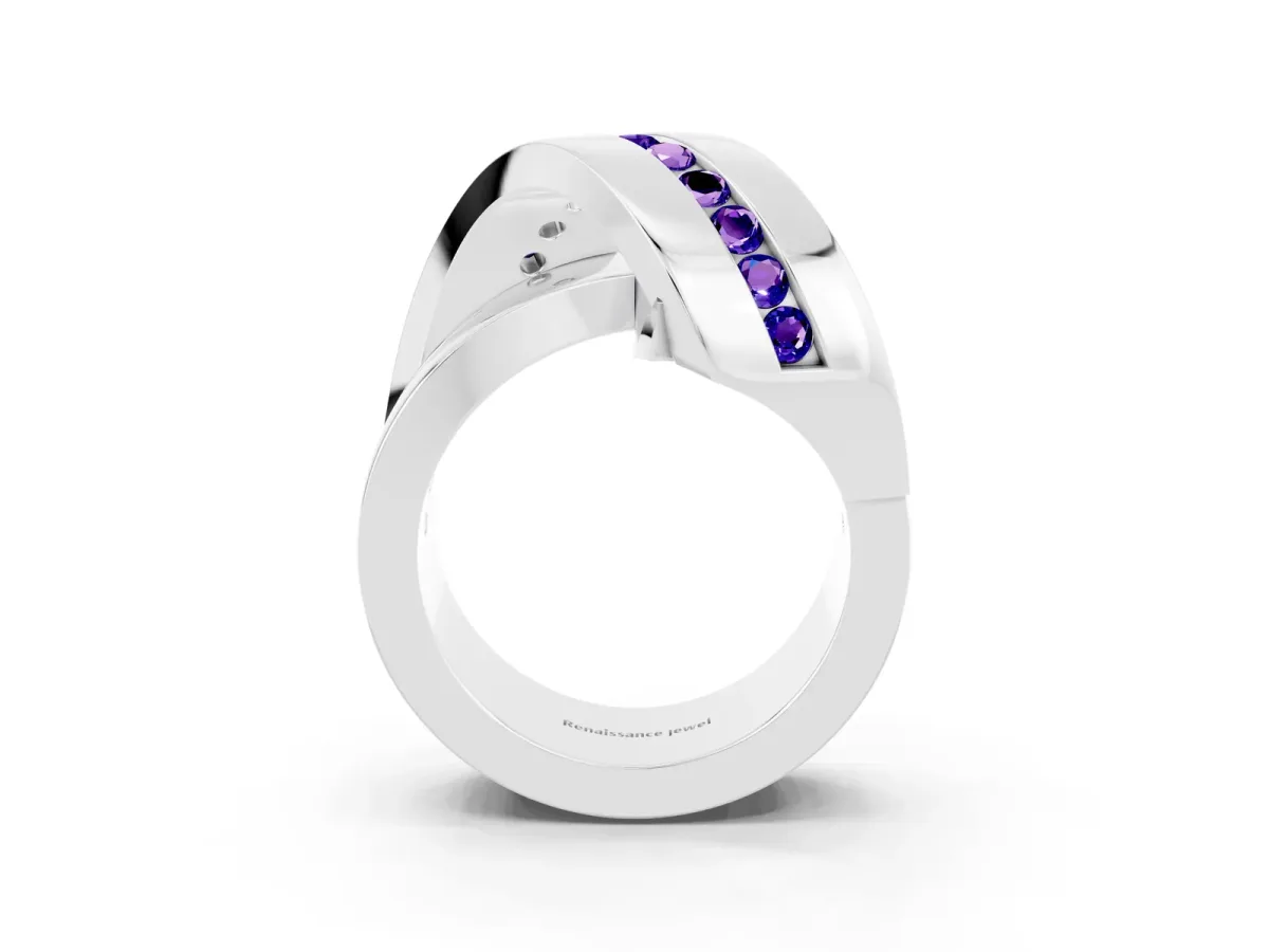 Pavé Round Tanzanite Crossover Band with Channel Setting Silver