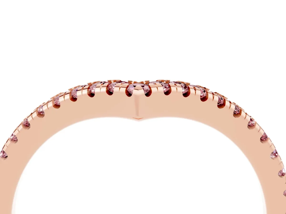 Pavé Round Morganite V-Shaped Chevron Band with Shared Prong Setting Rose gold
