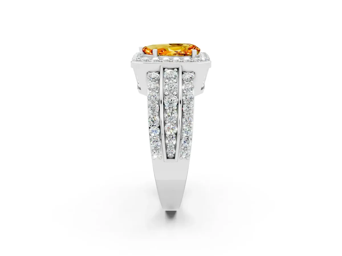 Pear Cut Halo Citrine Ring with Round Split Shank and Prong Setting Silver