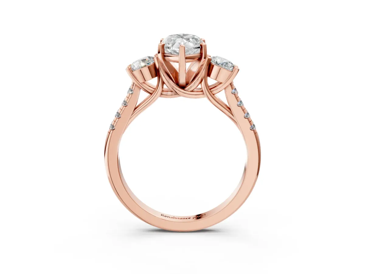 Three-Stone Marquise Cut Diamond Pavé Band with Four-Prong Setting Rose gold