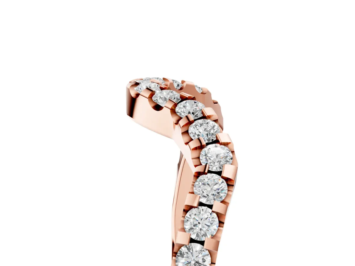Round Diamond Pavé Chevron Wedding Band with Prong Setting Rose gold