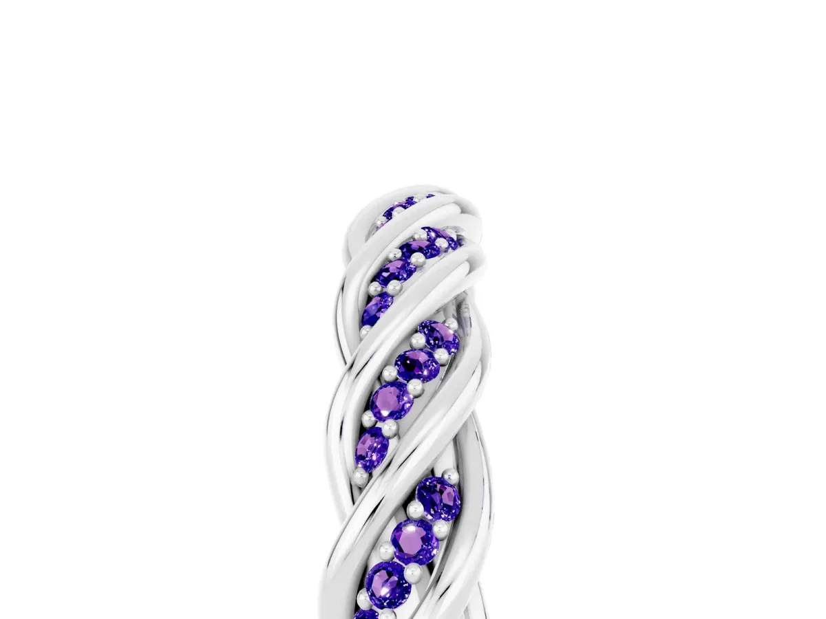 Twisted Pavé Round Tanzanite Eternity Band with Shared Prong Setting Silver
