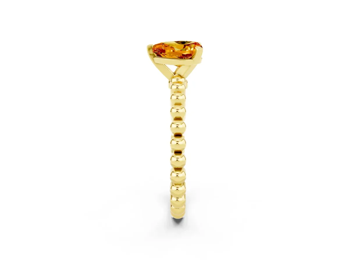 Heart Cut Citrine Solitaire Ring with Beaded Band and Prong Setting Yellow gold