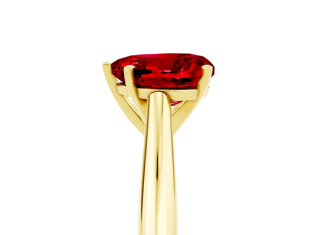 Heart Cut Ruby Solitaire Engagement Ring with Cathedral Setting and Four-Prong Mount Yellow gold