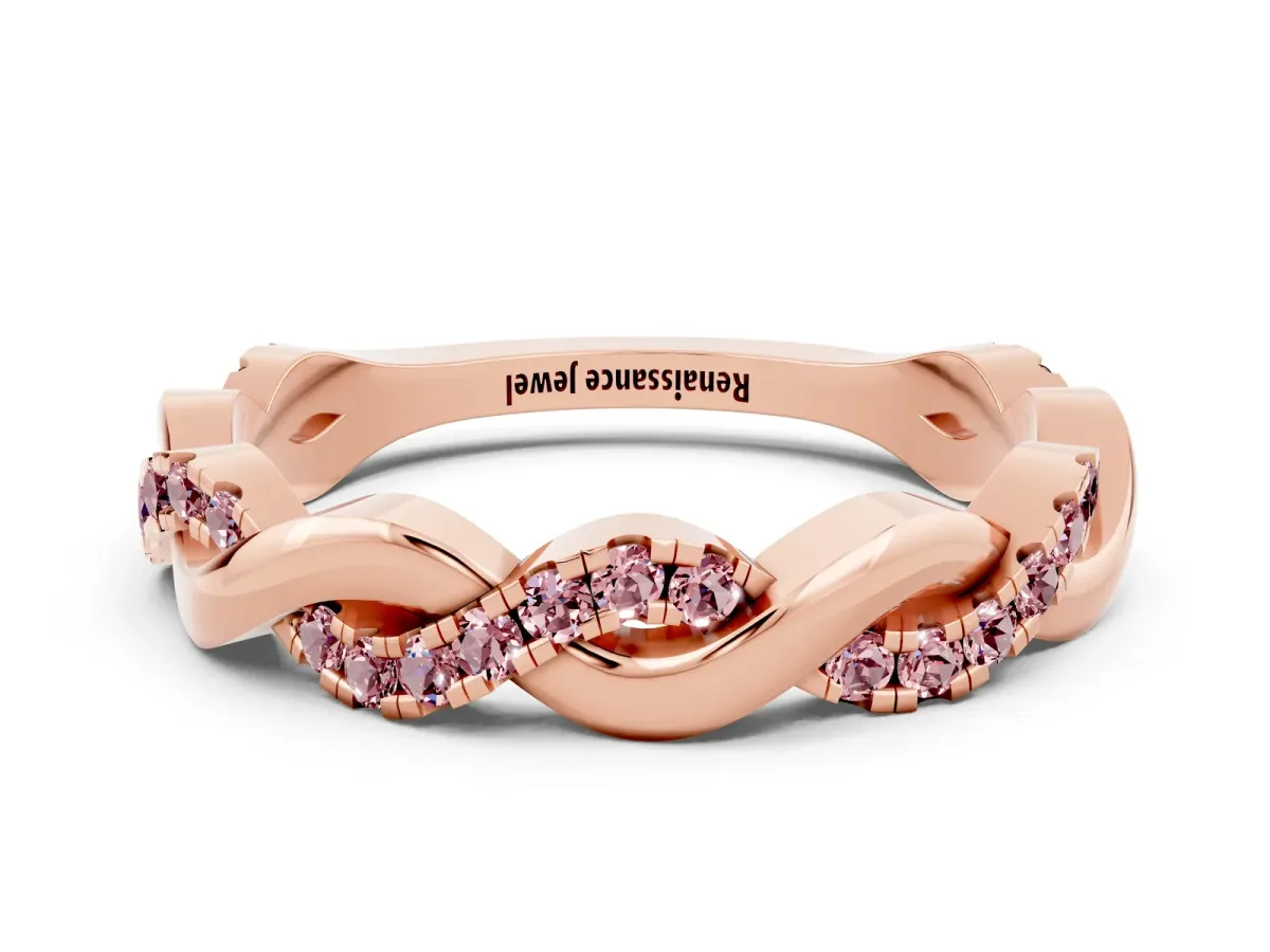Pavé Round Morganite Twist Eternity Band with Shared Prong Setting Rose gold