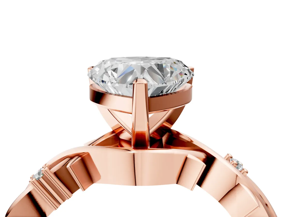 Heart Cut Diamond Solitaire Ring with Twisted Band and Prong Setting Rose gold