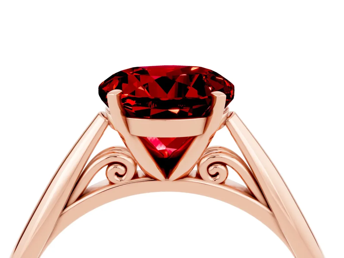 Round Cut Ruby Solitaire Engagement Ring with Cathedral Setting and Four-Prong Mount Rose gold
