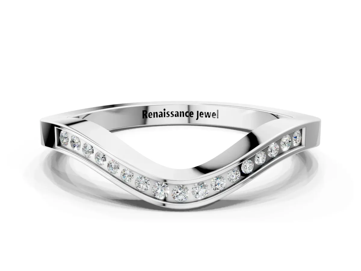 Round Cut Channel Set Wave Band with Pavé Setting Silver