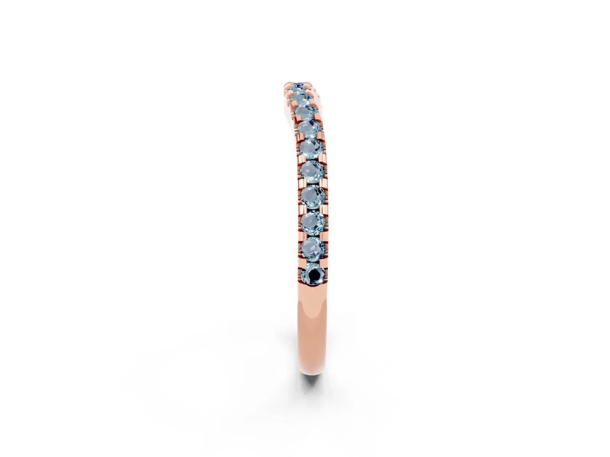 Round Aquamarine Pavé Curved Wedding Band Rose gold