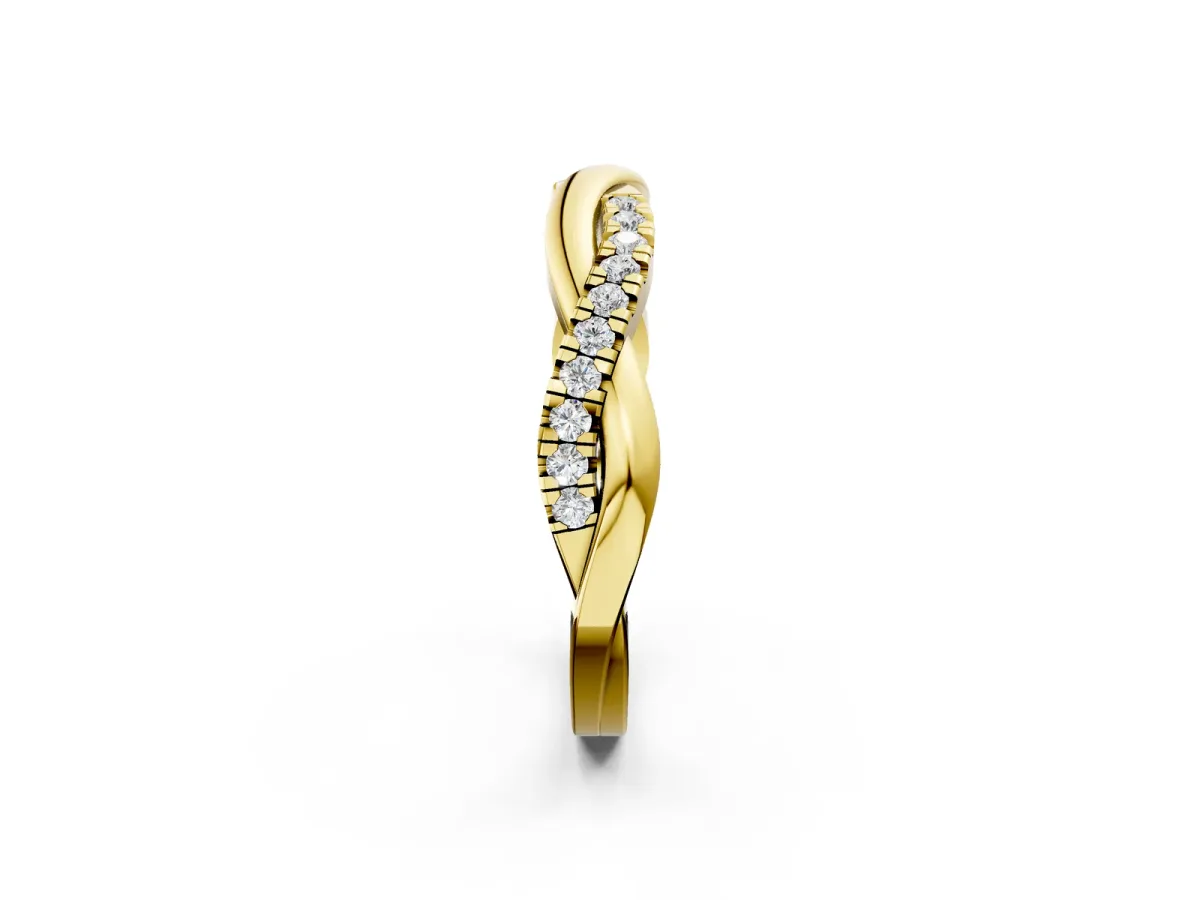 Round Diamond Twisted Infinity Band with Prong Setting Yellow gold