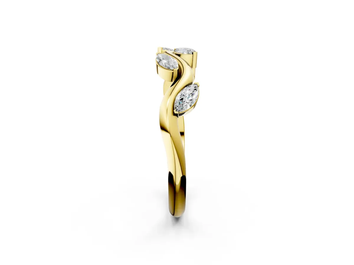 Marquise Diamond Twisted Band with Prong Setting Yellow gold