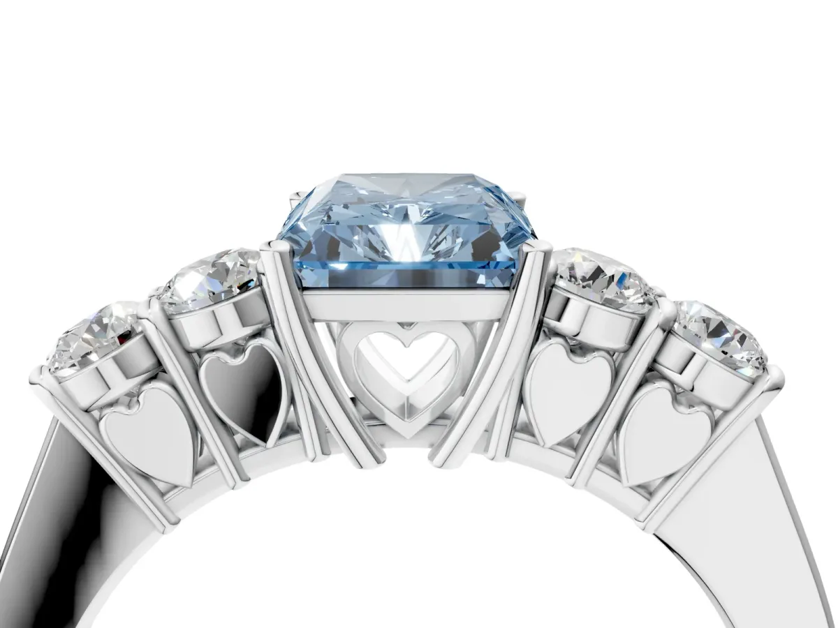 Fancy Blue Radiant Cut Cut Diamond Five-Stone Prong Set White Gold Ring Platinum