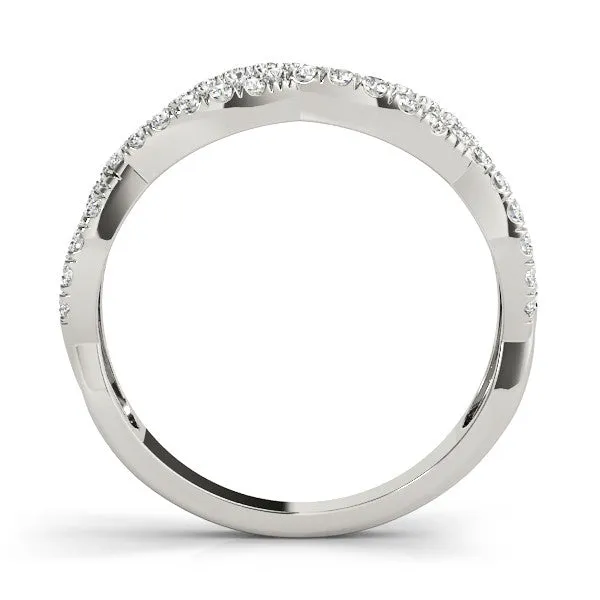 Pave Round Diamond Twist Band with Shared Prong Setting White gold