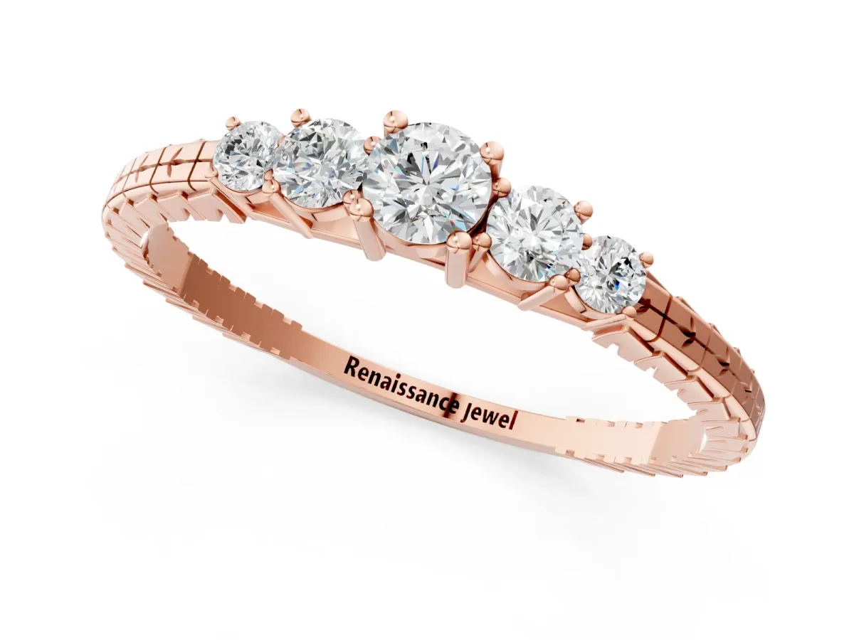 Five-Stone Round Cut Diamond Prong Set Eternity Band Rose gold