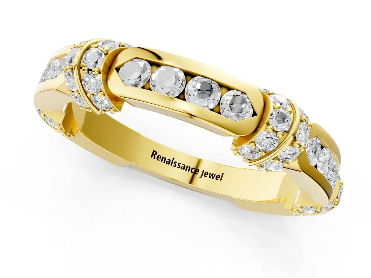 Pavé Round Diamond Link Band with Bezel Setting Yellow gold