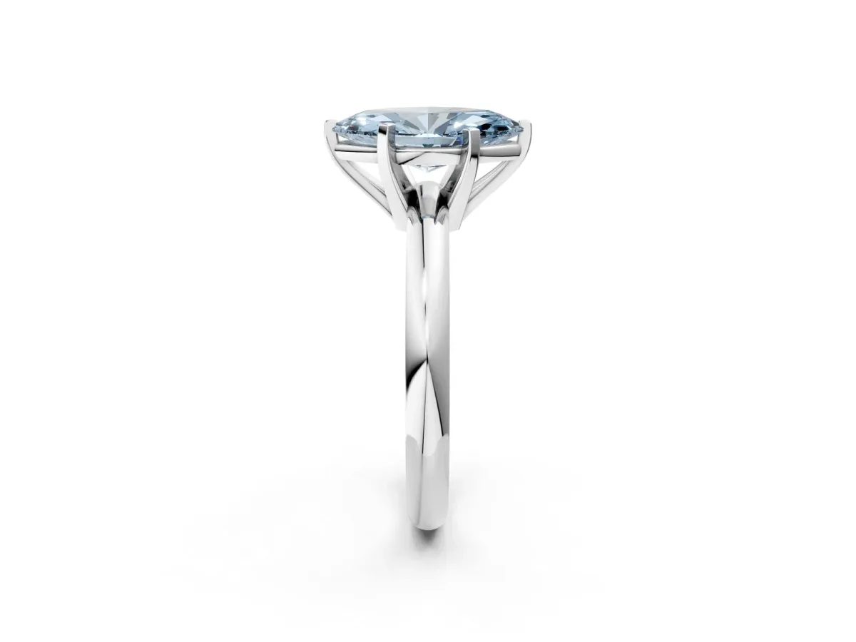 Fancy Blue Marquise Cut Diamond Solitaire Engagement Ring with Round Band and Four-Prong Setting Silver