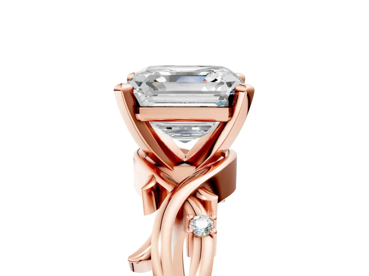 Asscher Cut Diamond Solitaire Ring with Twisted Band and Prong Setting Rose gold