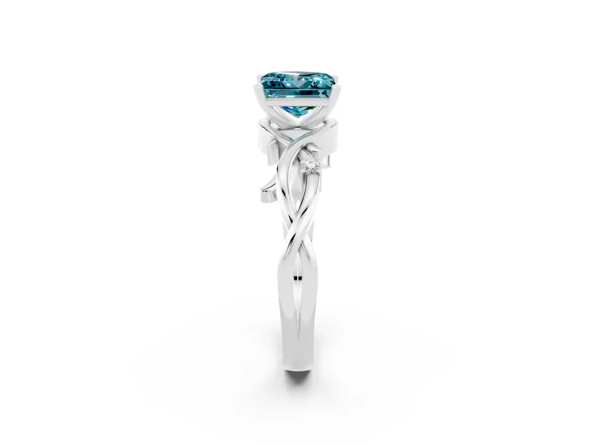 Princess Cut Blue Topaz Solitaire Ring with Twisted Band and Prong Setting Silver