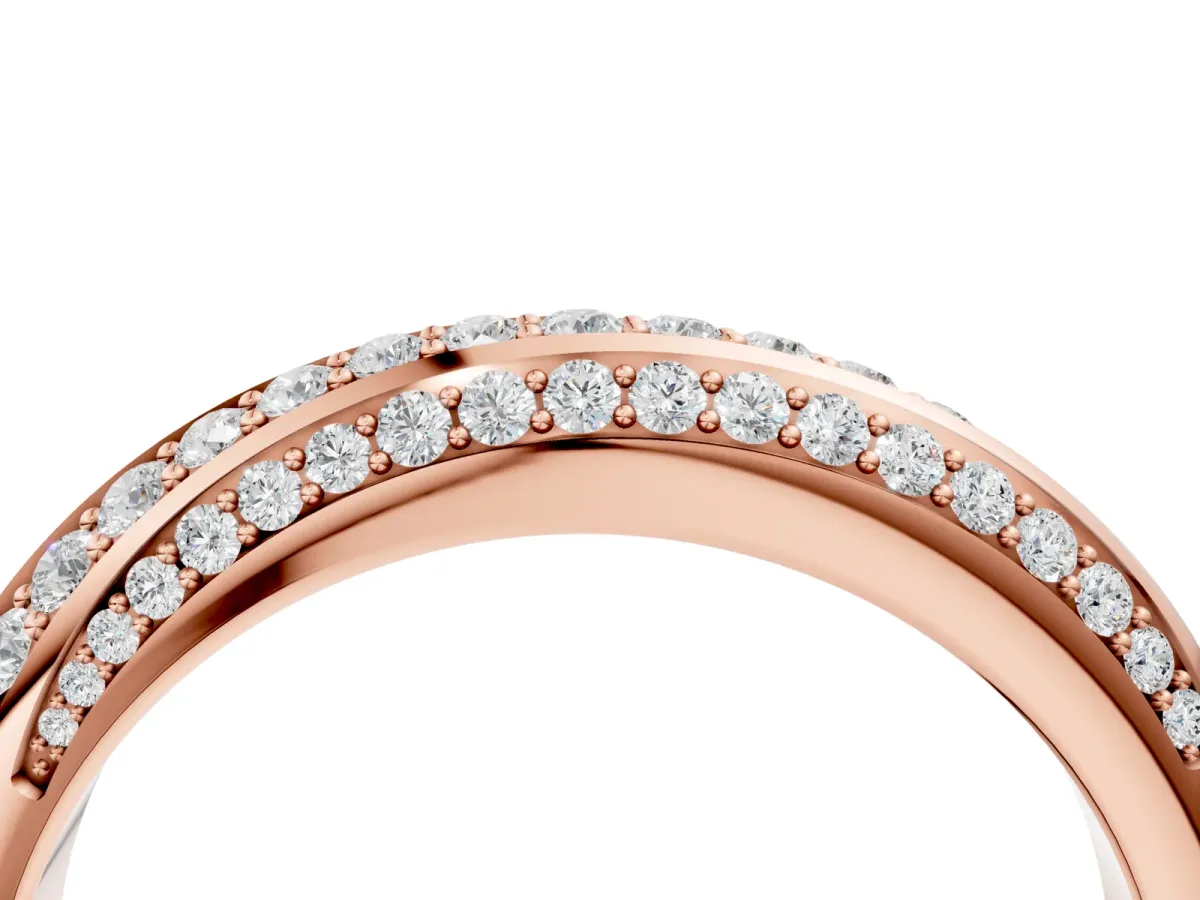 Double Row Pavé Round Diamond Channel Set Band Rose gold