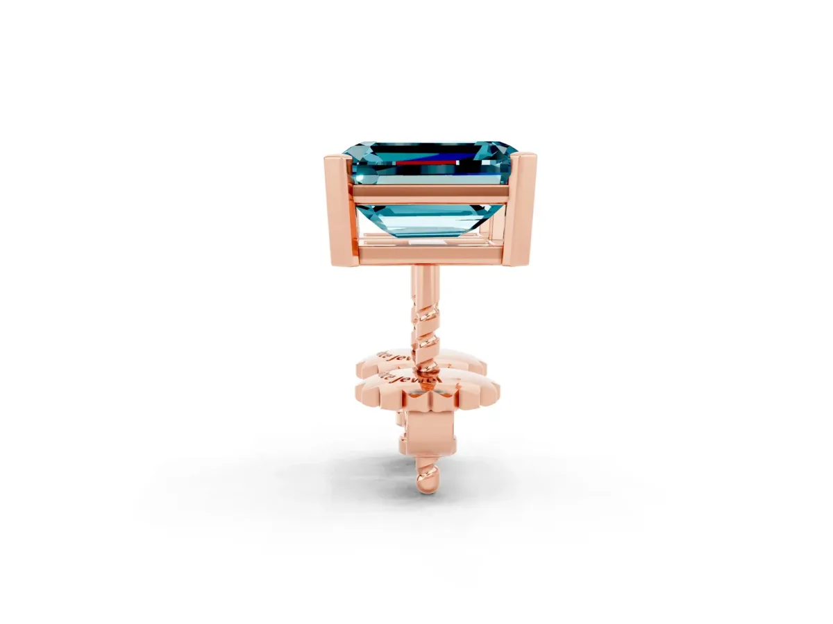 Emerald Cut Blue Topaz Stud Earrings Rose gold