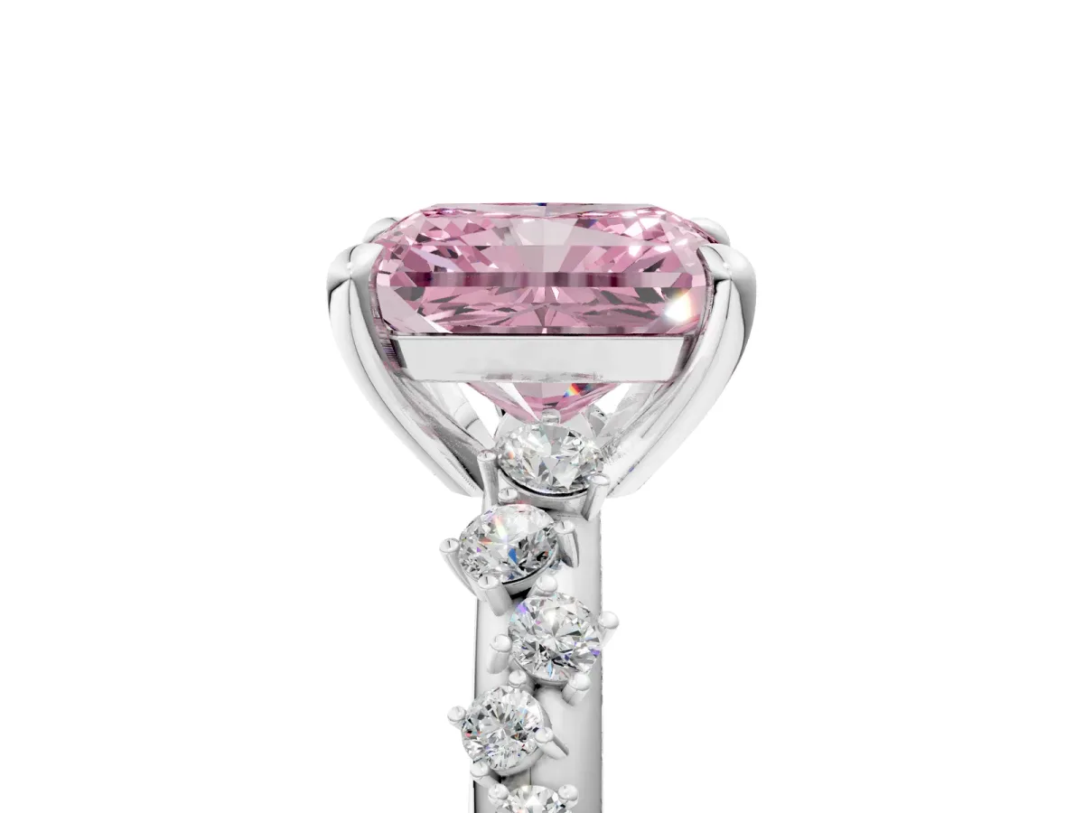 Fancy Pink Radiant Cut Cut Diamond Vine Band with Four-Prong Setting Platinum