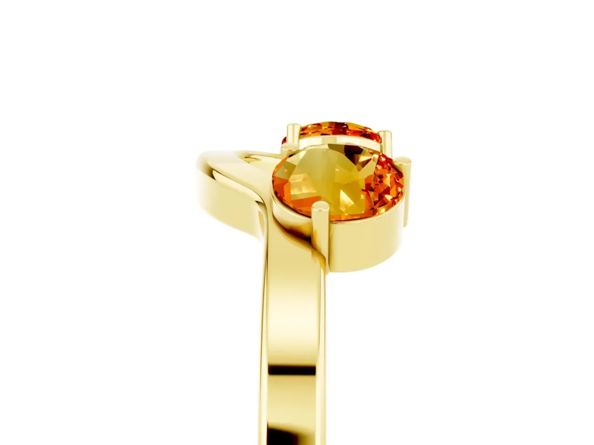 Dual Round Citrine Open Band Ring with Prong Setting Yellow gold
