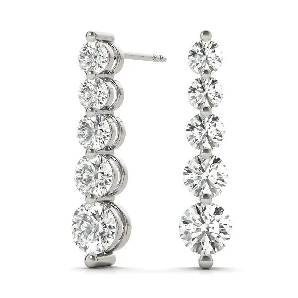 Round Diamond Prong Set Drop Earrings Silver