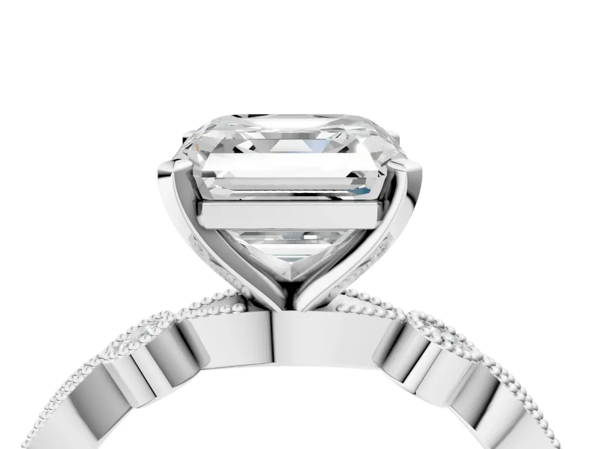 Asscher Cut Milgrain Bezel Diamond Engagement Ring with Solitaire Prong Setting Platinum