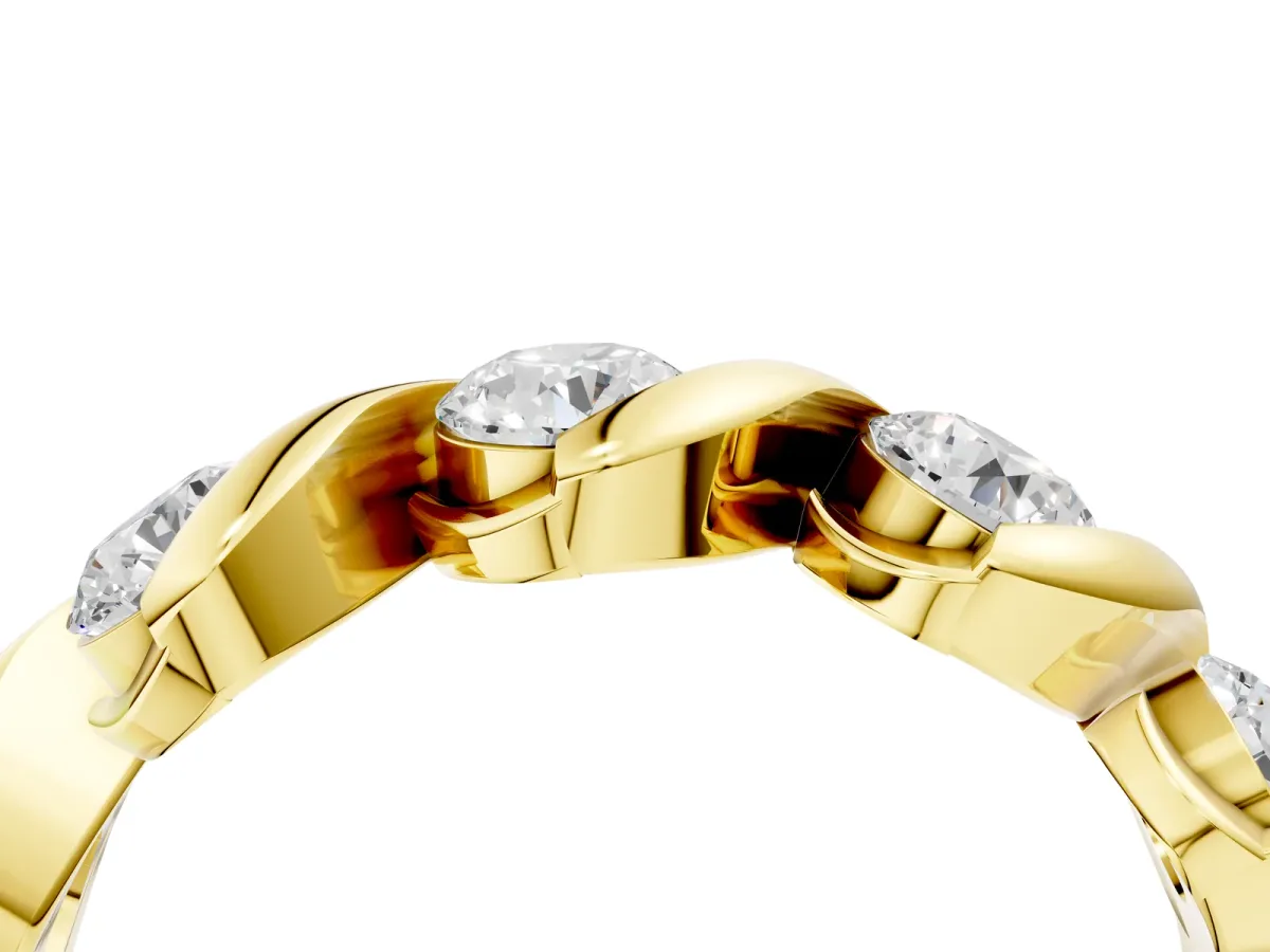 Round Diamond Wave Band with Channel Setting and Shared Prongs Yellow gold