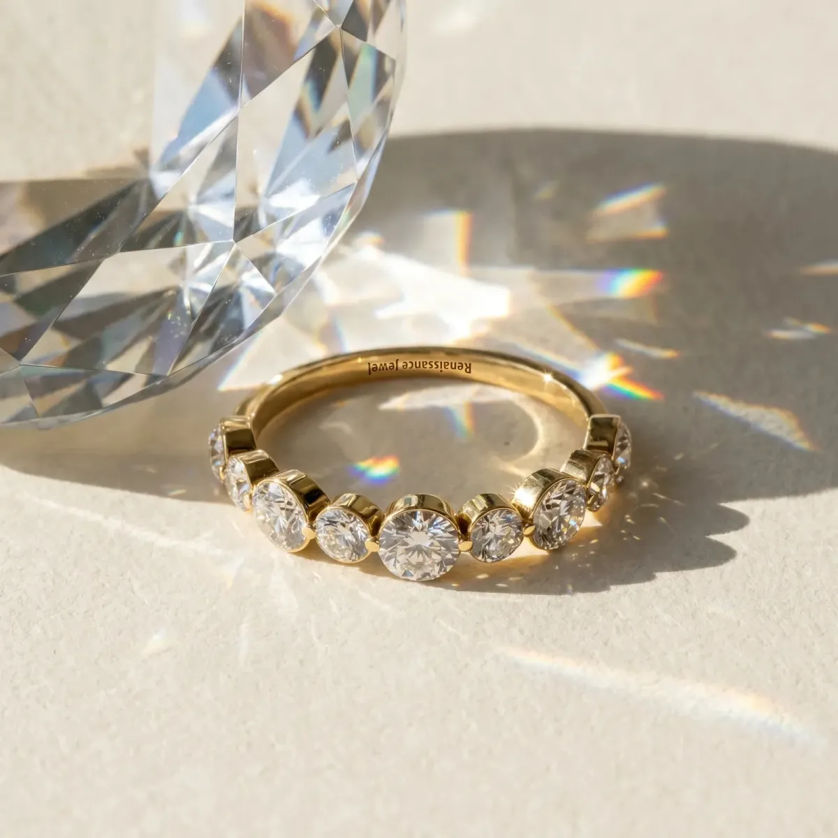 Round Diamond Scalloped Prong Set Eternity Band Yellow gold