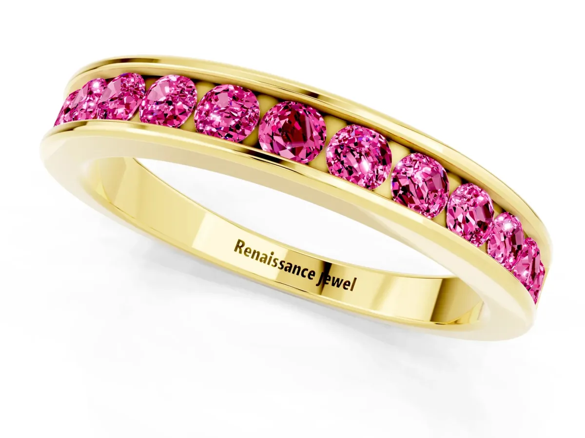 Channel Set Round Pink Sapphire Eternity Band Yellow gold