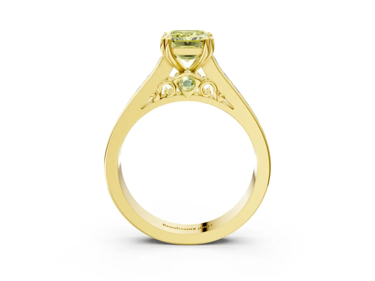 Fancy Yellow Emerald Cut Cut Channel Set Solitaire Engagement Ring with Prong Setting Yellow gold