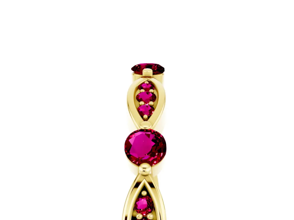 Marquise and Round Garnet Milgrain Band with Bezel Setting Yellow gold