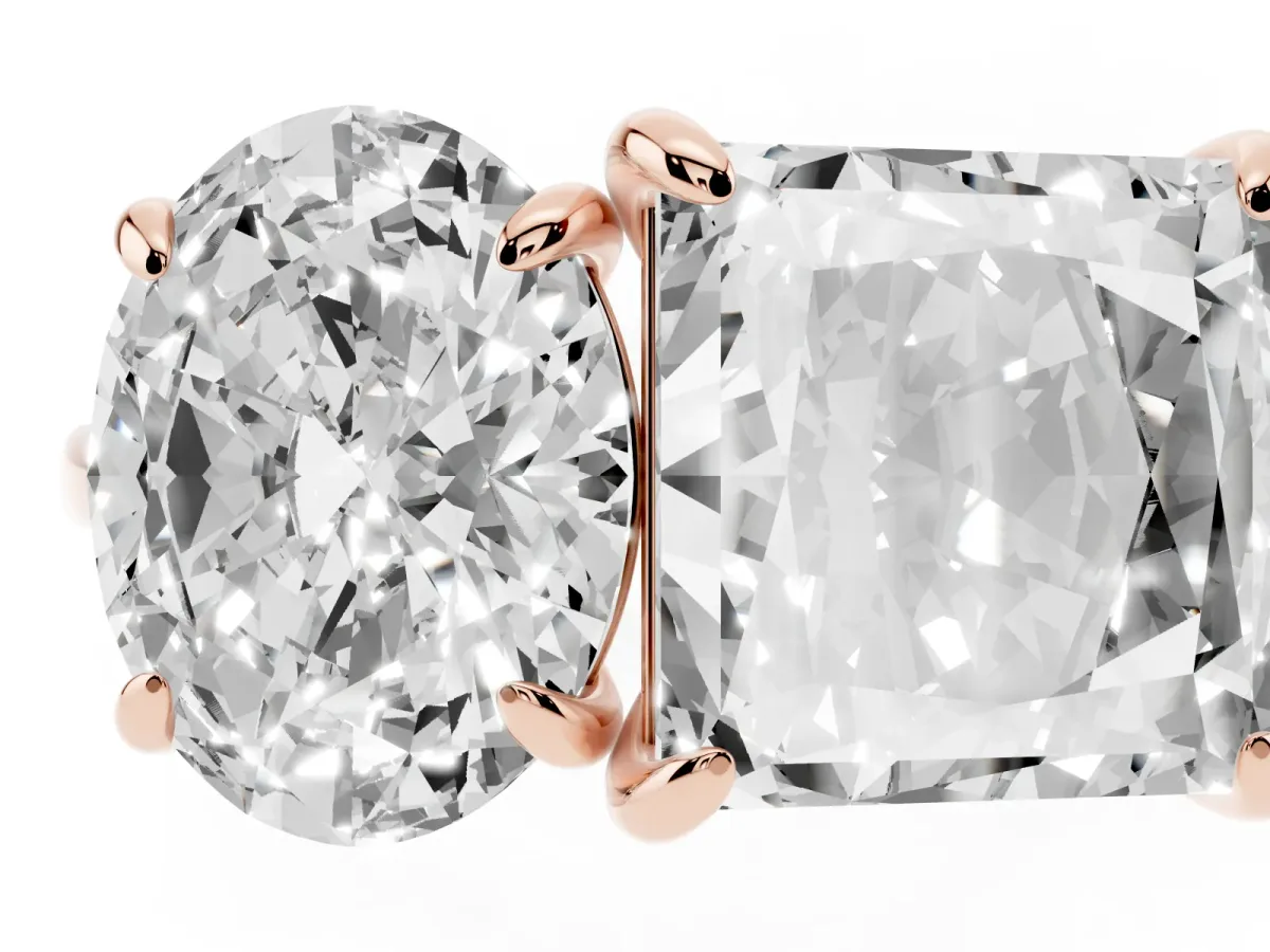 Oval and Princess Toi Moi Ring with Prong Setting and Plain Band Rose gold