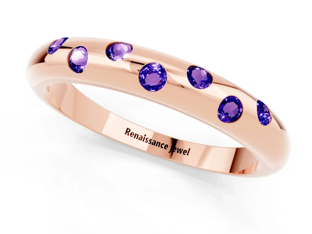 Round Tanzanite Flush-Set Comfort Fit Band Rose gold