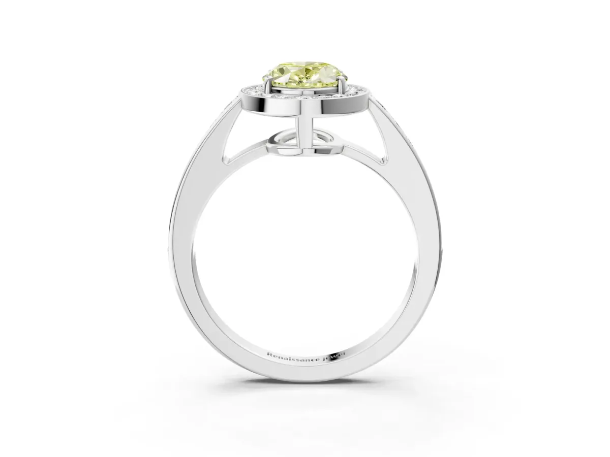 Fancy Yellow Oval Cut Halo Pavé Diamond Engagement Ring with Bezel Setting Silver