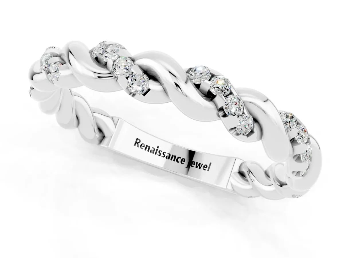 Twisted Pavé Round Moissanite Eternity Band White gold