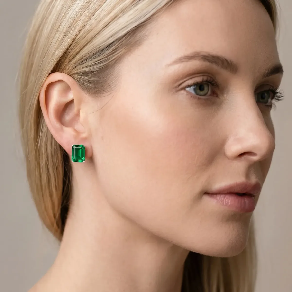 Emerald Cut Emerald Stud Earrings White gold