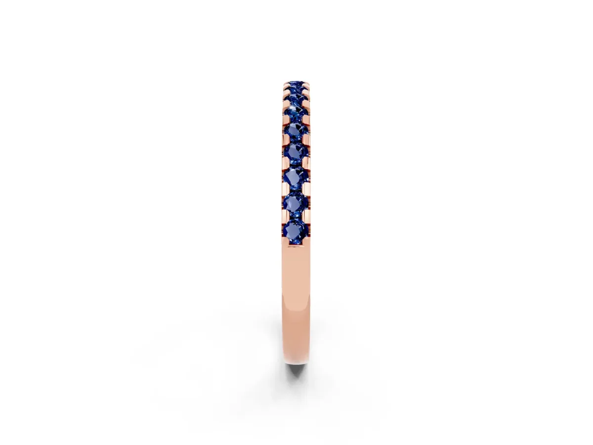 Round Blue Sapphire Pavé Set Eternity Band with Micro Prong Setting Rose gold