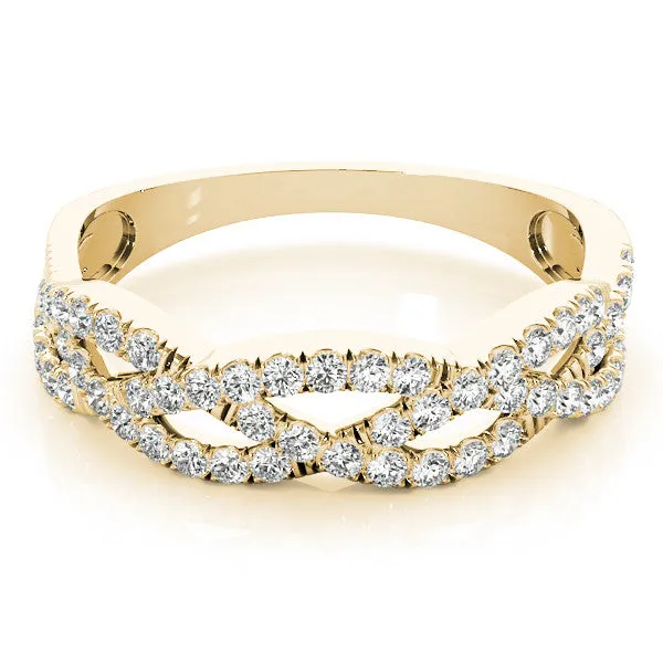 Pave Round Diamond Twist Band with Shared Prong Setting Yellow gold