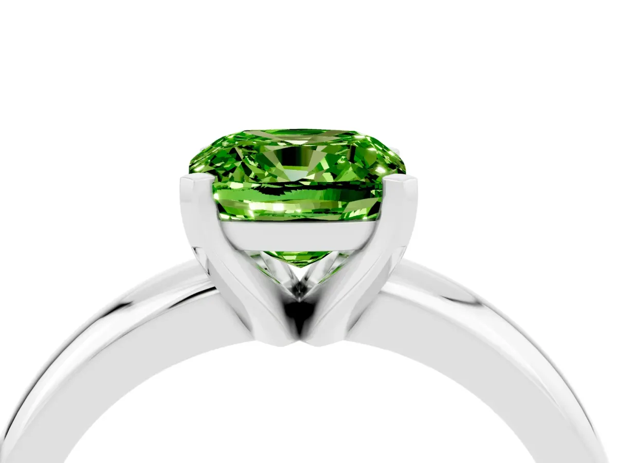 Cushion Cut Peridot Solitaire Engagement Ring with Round Band and Four-Prong Setting Silver