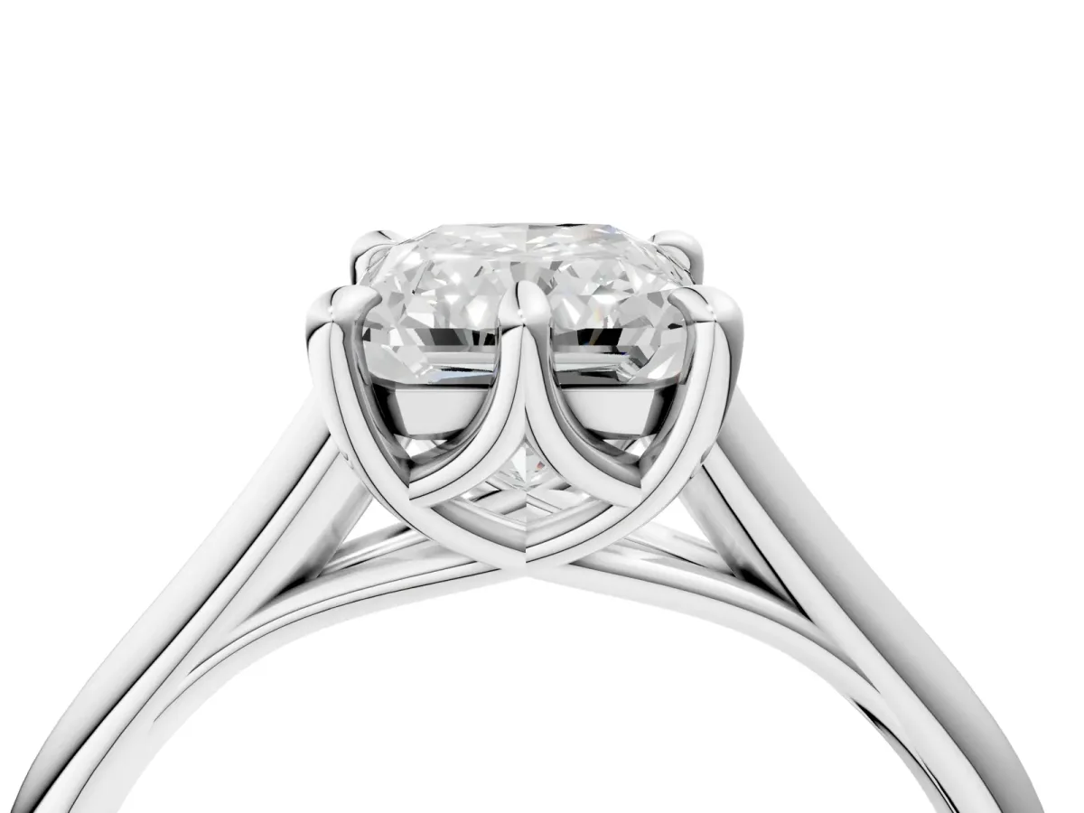 Radiant Cut Solitaire Engagement Ring with Six-Prong Setting and Classic Band Platinum