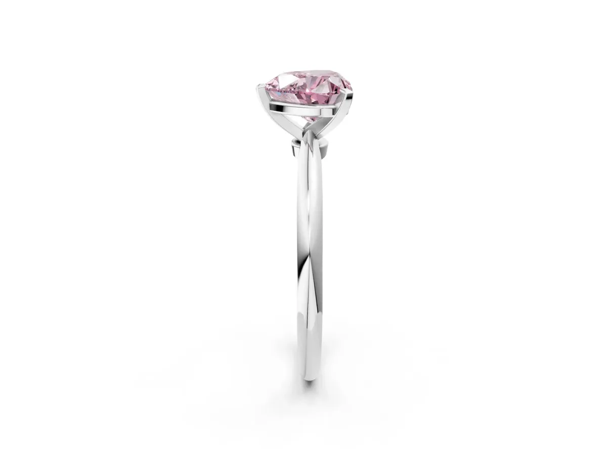 Fancy Pink Heart Cut Diamond Solitaire Ring with Six-Prong Setting and Classic Band Silver