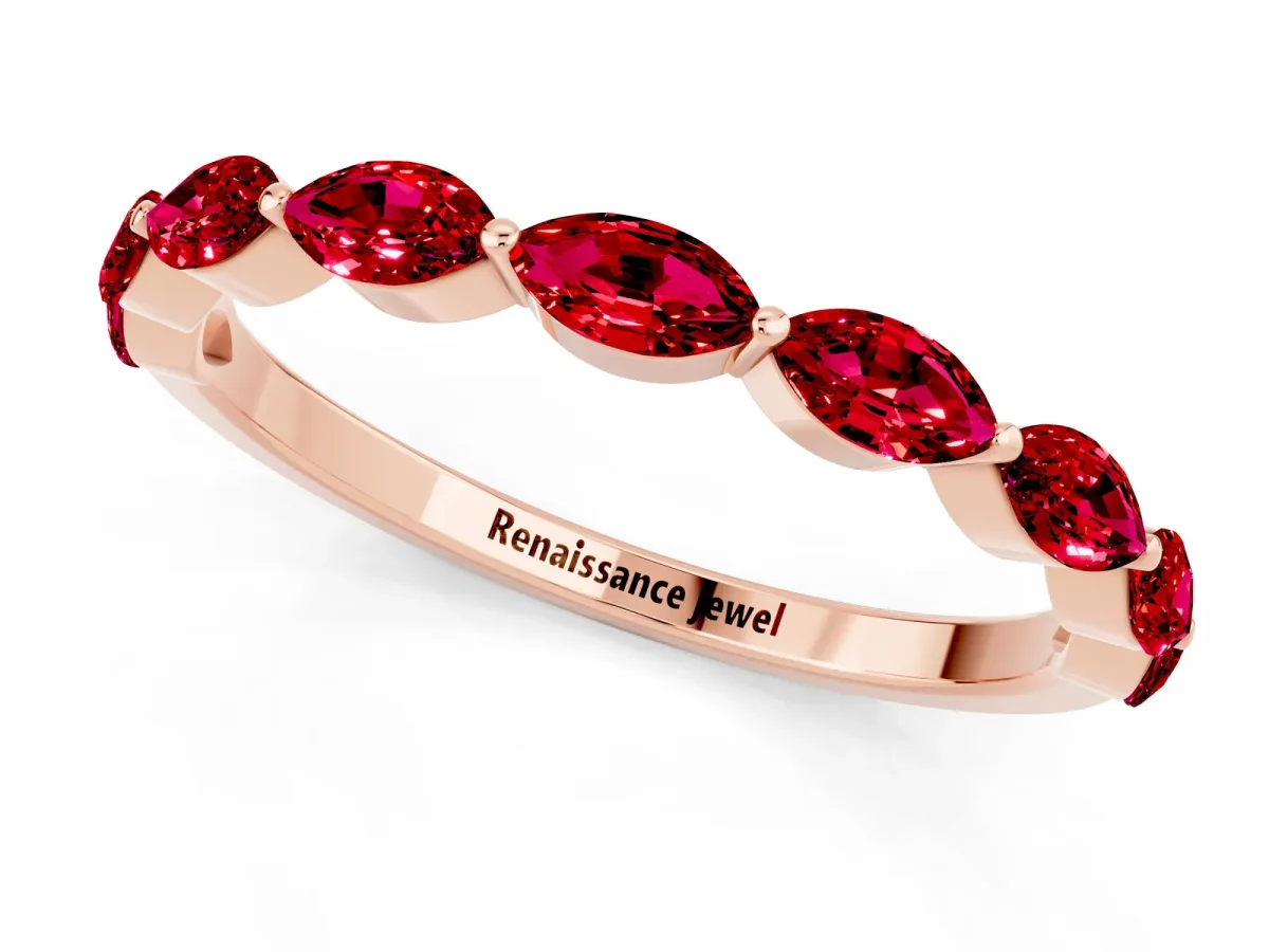 Marquise Ruby Half Eternity Band with Prong Setting Rose gold