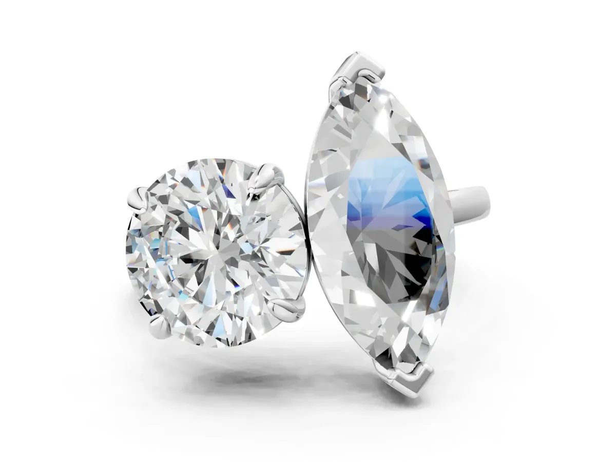 Round and Marquise Toi Moi Ring with Prong Setting and Plain Band Platinum